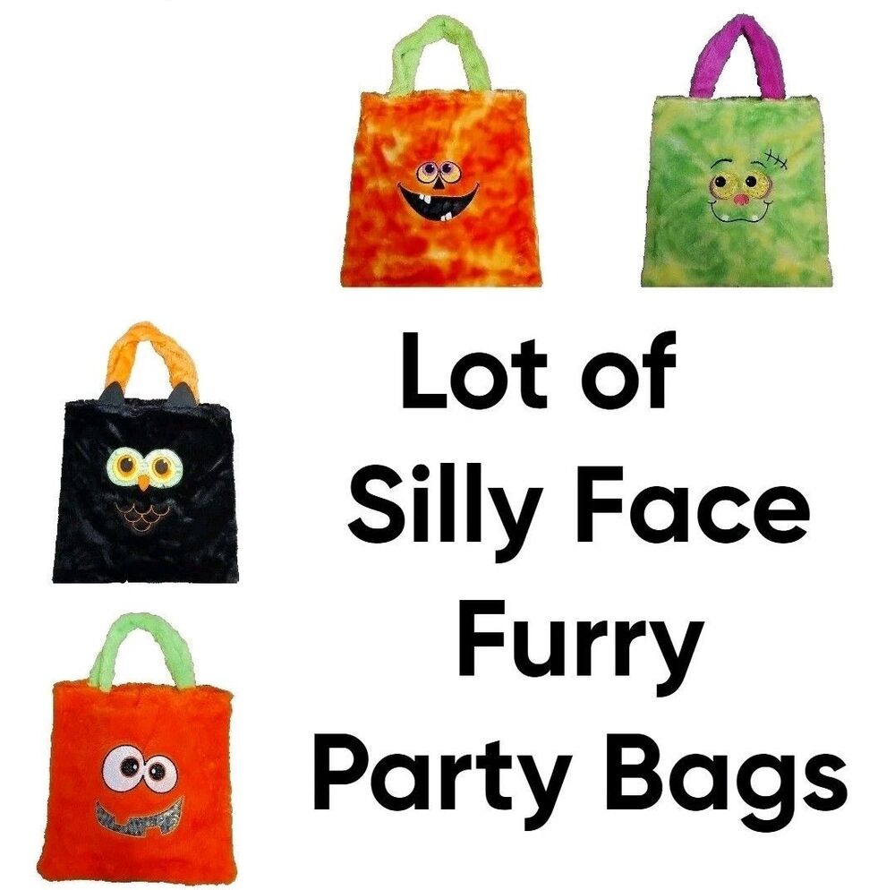 Lot of 4 Faux Fur Silly Face Party Bag Tote Purse Multipurpose Multicolor NWT